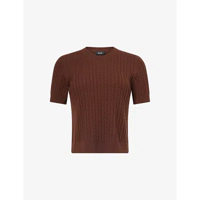 Me And Em And Em Womens Deep Chestnut Micro-cable Merino-wool And Cashmere T-shirt Xs In Brown