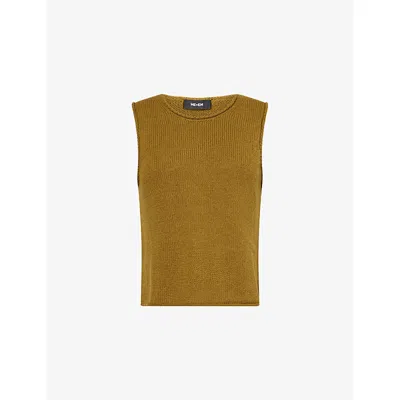 Me And Em And Em Womens Deep Golden Olive Chunky Cropped Knitted Vest Xs
