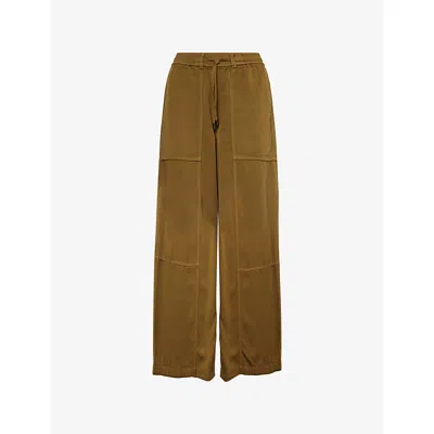 Me And Em And Em Womens Deep Golden Olive Fluid Wide-leg Viscose-blend Trousers