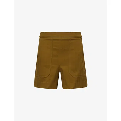 Me And Em And Em Womens Deep Golden Olive Herringbone Patch Pocket Cotton-blend Shorts