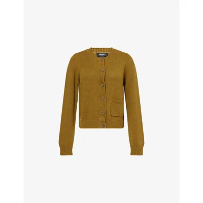 Me And Em And Em Womens Deep Golden Olive Patch-pocket Boxy-fit Knitted Cardigan