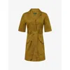 Me And Em And Em Womens Short-sleeved Tie-belt Cotton-blend Mini Dress Deep Golden Olive