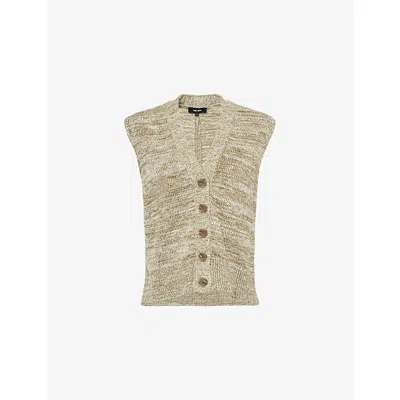 Me And Em And Em Womens Deep Golden Olive/cr Mouliné V-neck Knitted Vest