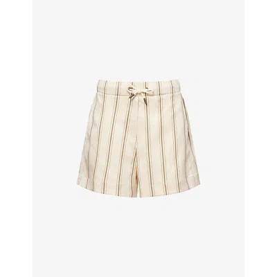 Me And Em And Em Womens Deep Olive/vanilla Striped Relaxed-fit Woven Shorts