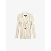 Me And Em And Em Womens Deep Olive/vanilla Striped Single-breasted Woven Blazer Jacket