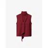 Me And Em And Em Womens Deep Ruby Red Am-pm Sleeveless Scarf Silk Top In Burgundy