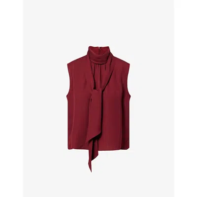 Me And Em And Em Womens Deep Ruby Red Am-pm Sleeveless Scarf Silk Top In Burgundy