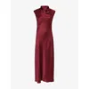 Me And Em And Em Womens Draped-neckline Sleeveless Woven Maxi Dress Deep Ruby Red In Red