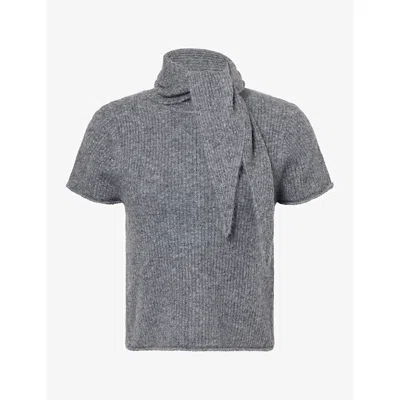 Me And Em And Em Womens Detachable-scarf Zip Alpaca-blend Top Mid Grey Melange