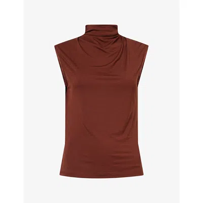 Me And Em And Em Womens Draped Sleeveless Jersey Top Pecan Brown