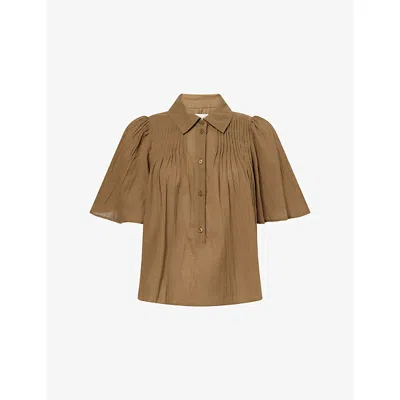 Me And Em And Em Womens Dusted Khaki Short-sleeve Cotton Swing Blouse In Brown