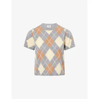 Me And Em And Em Womens Dusted Lemon Yellow Argyle-pattern Cashmere Baby T-shirt