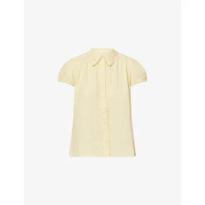 Me And Em Womens  Summer Trim Puff-sleeve Cheesecloth-cotton Blouse