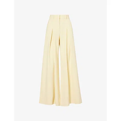 Me And Em And Em Womens Dusted Lemon Yellow Very Wide-leg Pleated Woven Trousers