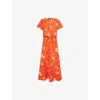Me And Em And Em Womens Floral-print Relaxed-fit Linen-blend Maxi Dress Dusted Papaya Peach In Dusted Papaya Peach