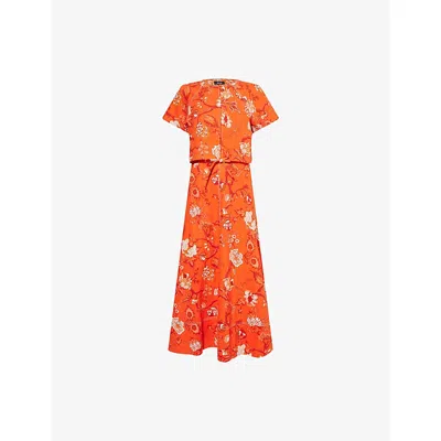 Me And Em And Em Womens Floral-print Relaxed-fit Linen-blend Maxi Dress Dusted Papaya Peach