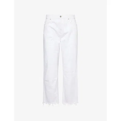 Me And Em And Em Womens Ecru Authentic Relaxed-fit Rip + Repair Denim Jeans