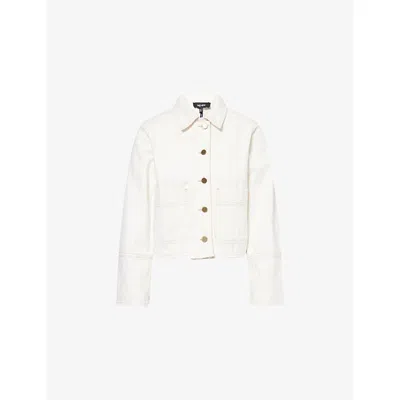 Me And Em Womens  Boxy-fit Contrasting-topstitching Denim Jacket In Ecru