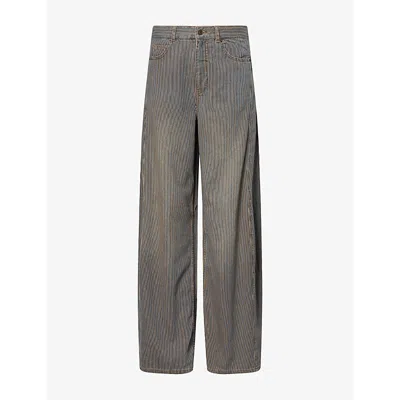 Me And Em And Em Womens Ecru/indigo Wash Striped Wide-leg Denim Jeans
