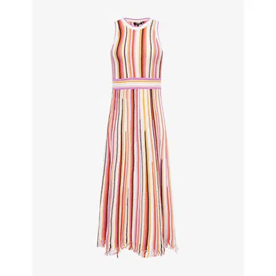 Me And Em And Em Womens Electric Lilac Multi Striped Frayed Knitted Maxi Dress