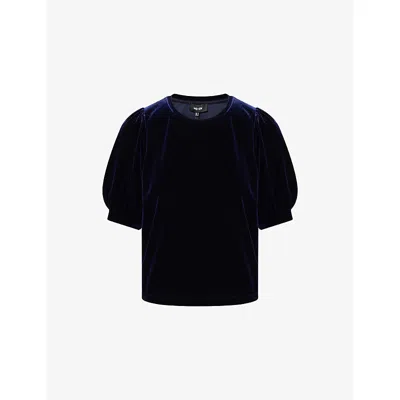 Me And Em Womens  Puff-sleeve Velour Top In Blue