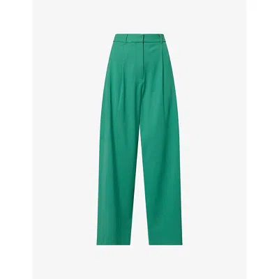 Me And Em Womens  Patch-pocket Pleated Wide-leg Mid-rise Wool-blend Trousers In Event-ready Green