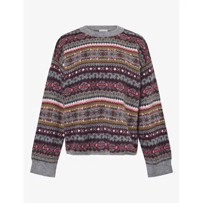 Me And Em And Em Womens Fair Isle Alpaca And Merino-wool Blend Jumper Grey Multi