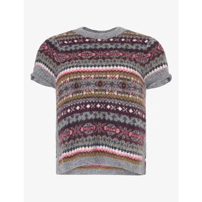 Me And Em And Em Womens Fair Isle Baby Alpaca And Wool Blend Jumper Grey Multi