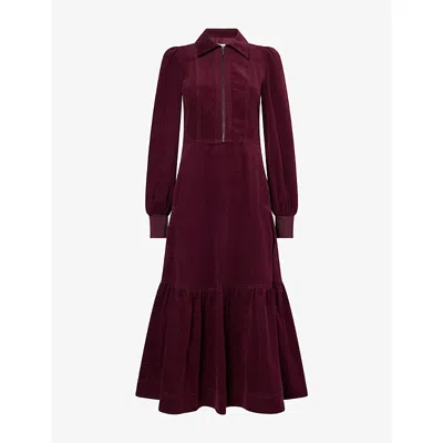 Me And Em And Em Womens Fit And Flare Cord-cotton Midi Dress Merlot In Burgundy