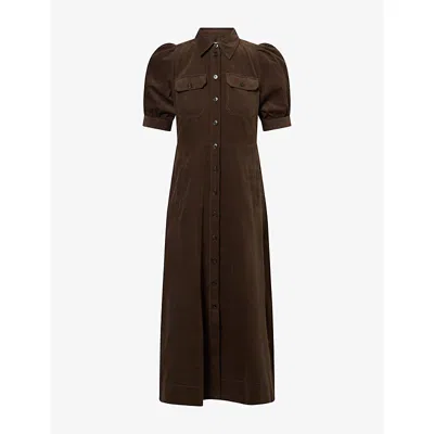 Me And Em And Em Womens Fit-and-flare Corduroy Cotton Maxi Shirt Dress Rich Olive Green