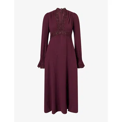 Me And Em And Em Womens Fit-flare Lace-trim Woven Maxi Dress Merlot In Multi