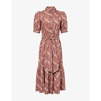 Me And Em And Em Womens Floral-pint Puffed-sleeve Cotton Midi Dress Brown Multi