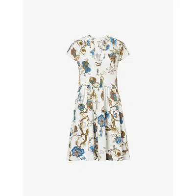 Me And Em And Em Womens Floral-print Gathered-waist Cotton Mini Dress Light Cream Multi