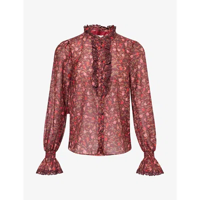 Me And Em And Em Womens Floral-print Silk And Cotton Blouse Red Multi In Brown