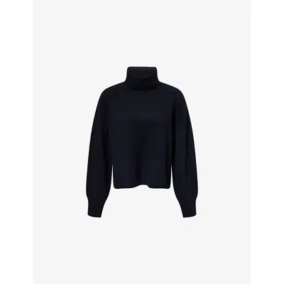 Me And Em And Em Womens Formal Navy Balloon-sleeve Removable Neck-collar Cashmere Jumper In Blue