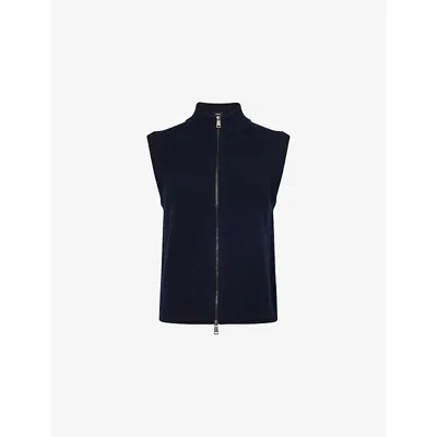 Me And Em And Em Womens Formal Navy Two-way Zip Ribbed Wool Vest In Black