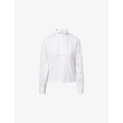 Me And Em And Em Womens Fresh White Frill-neck Layering Cotton-jersey Blouse