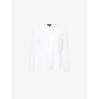 Me And Em And Em Womens Fresh White Round-neck Embroidered-trim Cotton Blouse
