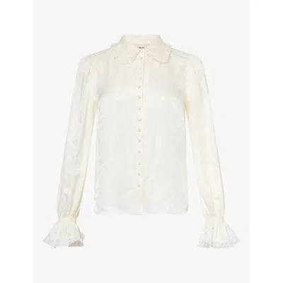 Me And Em And Em Womens Frill-collar Jacquard Silk-blend Blouse Light Cream In White