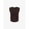 Me And Em And Em Womens Brushed V-neck Cashmere Vest Ganache Brown In Burgundy