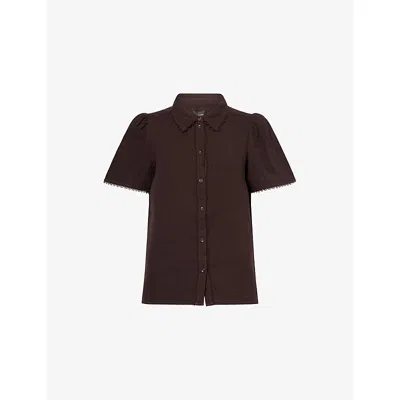 Me And Em And Em Womens Ganache Brown Puff-sleeve Cheesecloth Cotton Blouse