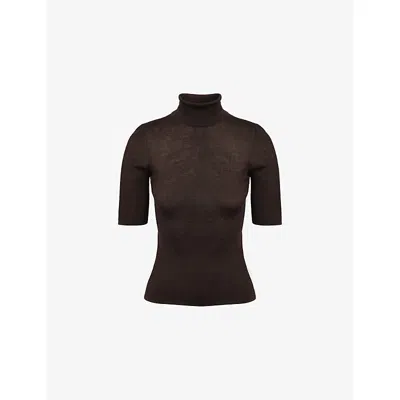 Me And Em And Em Womens Ganache Brown Roll-neck Short-sleeves Wool Jumper