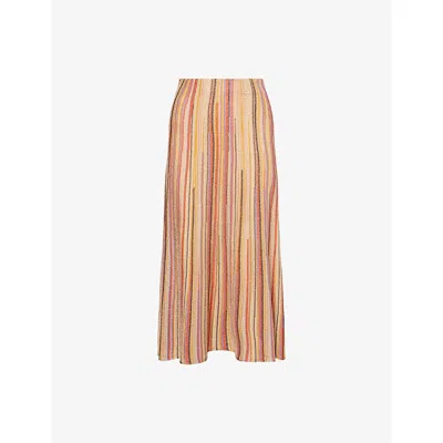 Me And Em And Em Womens Gold Multi Metallic Textured Stripe Knit Maxi Skirt