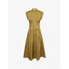 Me And Em And Em Womens Golden Olive Sporty Knit Trim-detail Cotton Midi Dress