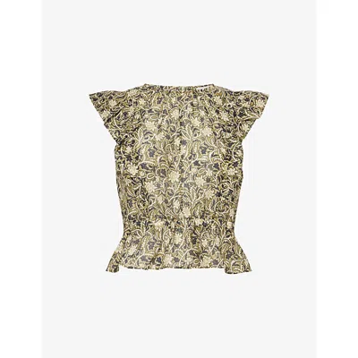 Me And Em And Em Womens Floral Print Cotton-silk Top Green/multi