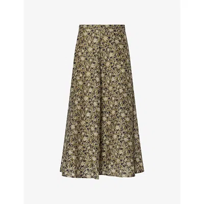 Me And Em And Em Womens Floral-print Cotton And Silk-blend Midi Skirt Green/multi