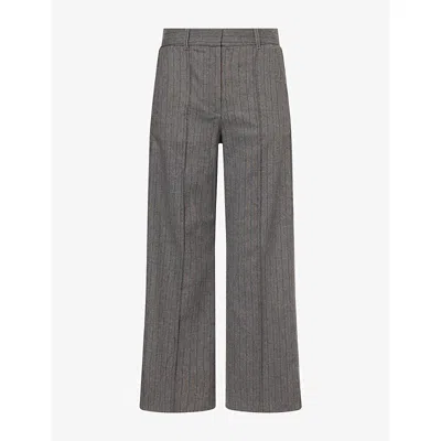 Me And Em And Em Womens Grey Multi Striped Cropped Woven Trousers In Gray