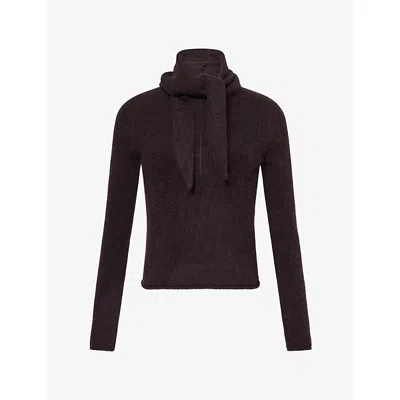 Me And Em And Em Womens Half-zip Alpaca-blend Jumper Cocoa Brown In Black