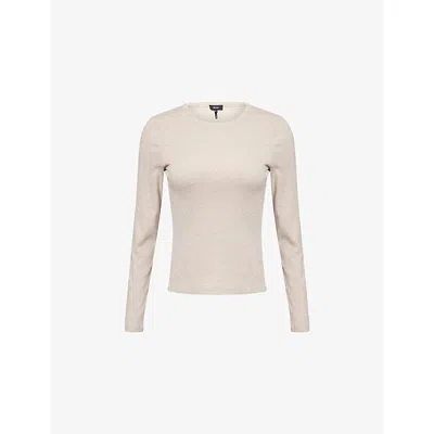 Me And Em And Em Womens Hazelnut Melange Ultimate Ribbed Long-sleeve Stretch-cotton Top In Neutral