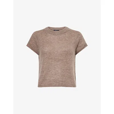 Me And Em And Em Womens Hazelnut Round-neck Short-sleeve Knitted Cashmere, Wool And Silk Top In Brown